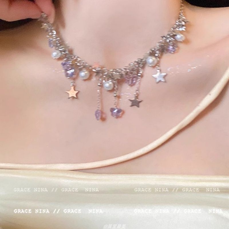 Faux Pearl Necklace Fringed Star Butterfly