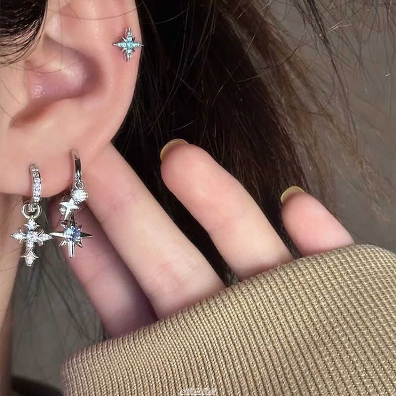 Rhinestone Huggie Drop Star Earring