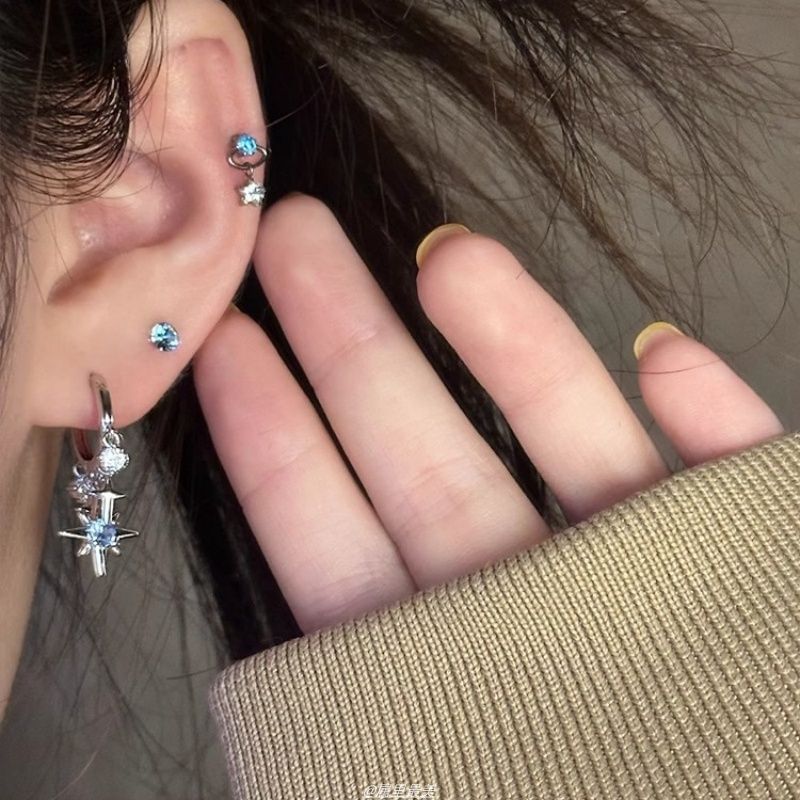 Rhinestone Huggie Drop Star Earring