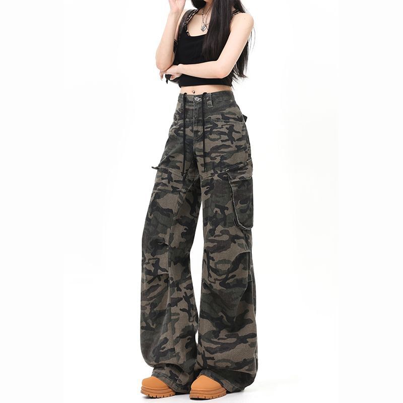 Mid Waist Camouflage Cargo Baggy Pants (Various Designs)