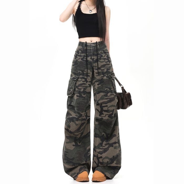 Mid Waist Camouflage Cargo Baggy Pants (Various Designs)
