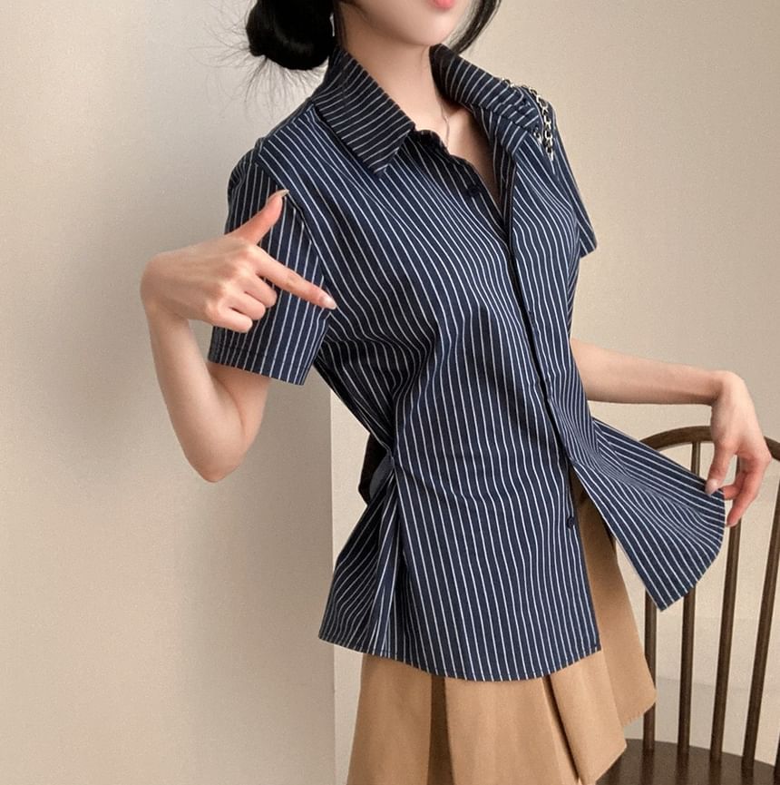 Striped Slim-Fit Short-Sleeved Shirt