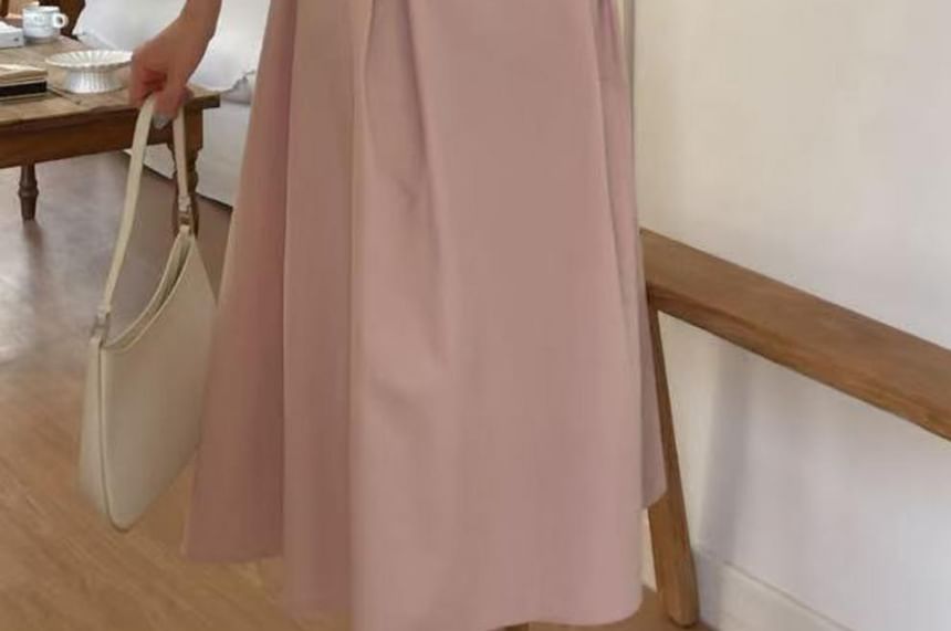 Ruched Wrap Maxi Dress with Short Sleeves and Collar - NoBrand