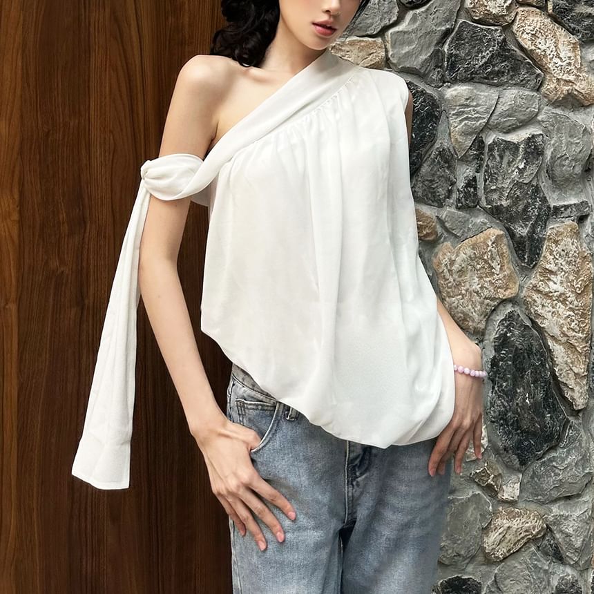 Plain One-Shoulder Relaxed-Fit Tank Top