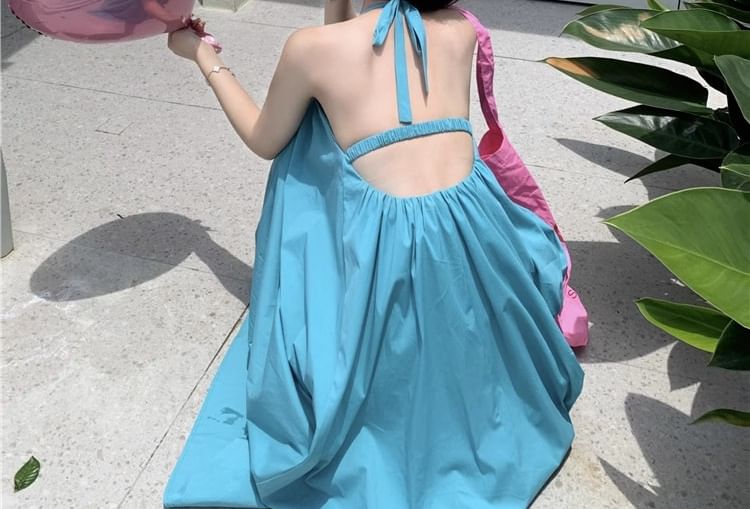 Print Neck Sleeveless Dress Maxi Halter