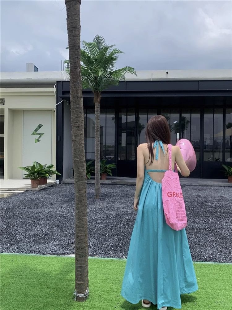 Print Neck Sleeveless Dress Maxi Halter