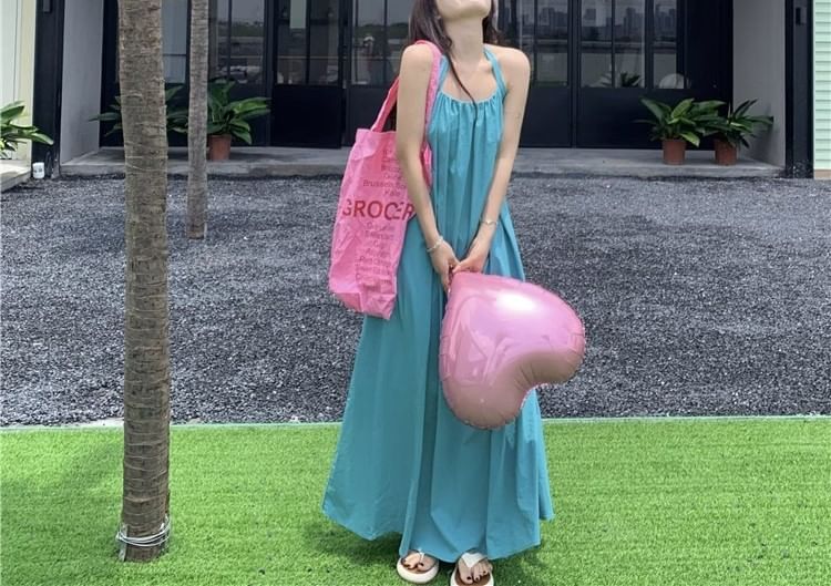 Print Neck Sleeveless Dress Maxi Halter