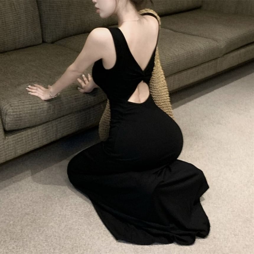 Maxi Sleeveless Bowknot Backless Neckline Dress