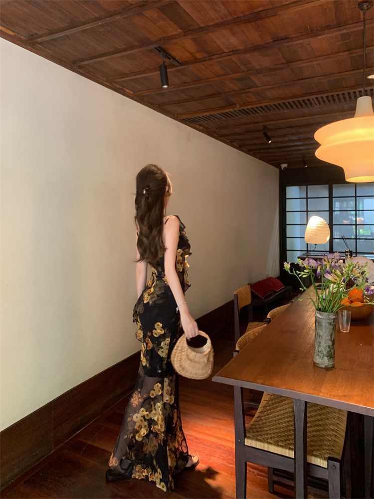 Neck Maxi Sleeveless Print Dress Floral Sweetheart