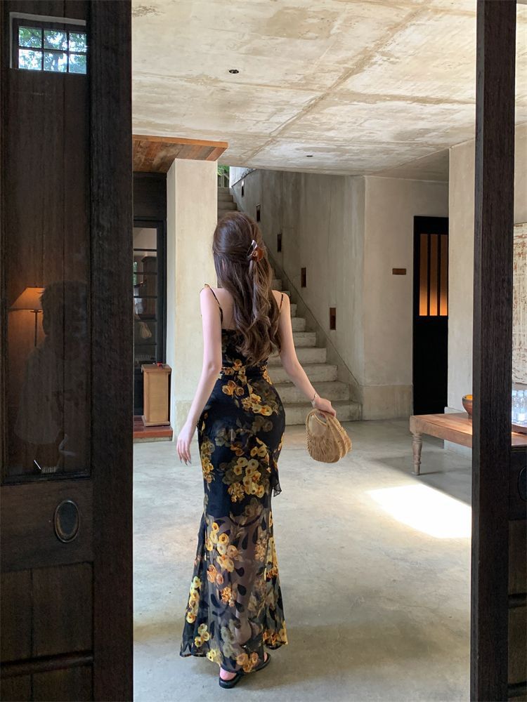 Neck Maxi Sleeveless Print Dress Floral Sweetheart