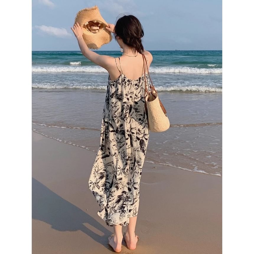 Maxi Floral Spaghetti Dress Strap Print V-Neck