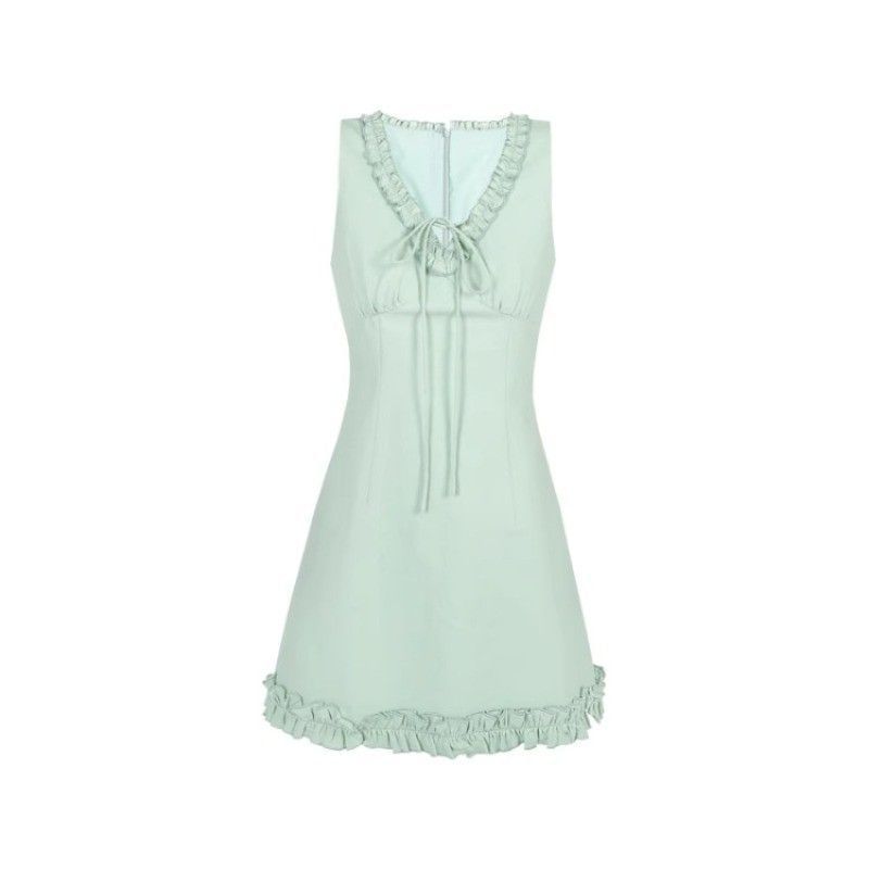 Ruffle V-neck Dress Mini Trim Sleeveless