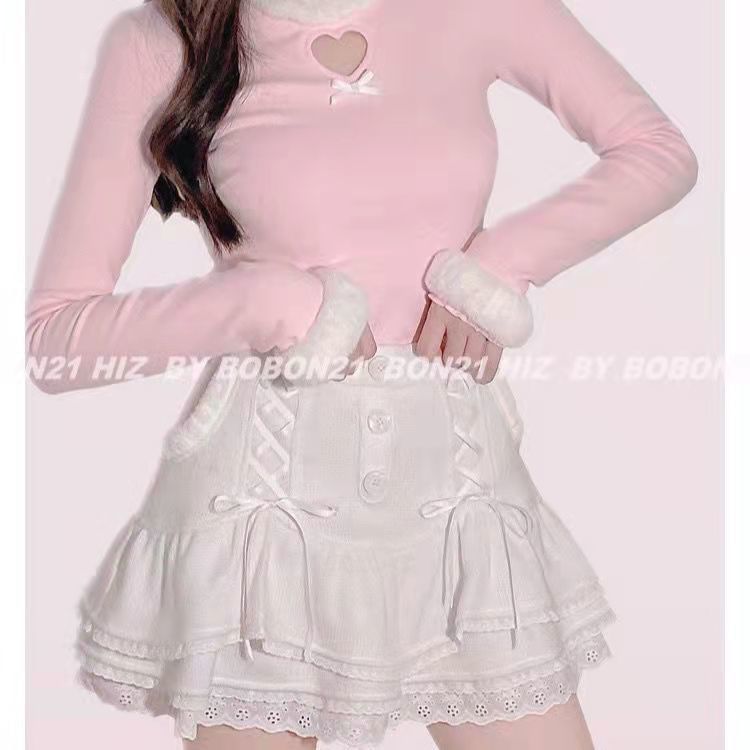 Mini Knit Trim Lace High Tiered Skirt Waist