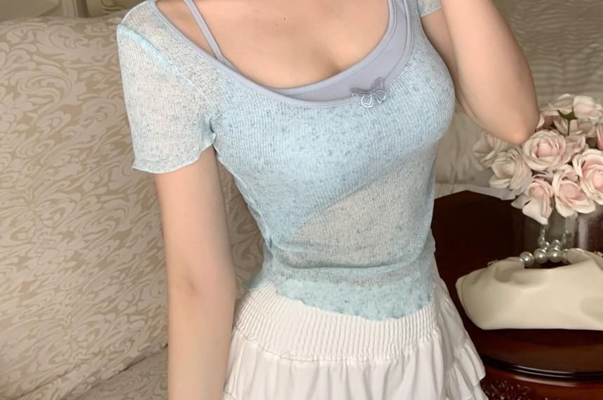 + Square Top Camisole Short-Sleeve Set: Neck