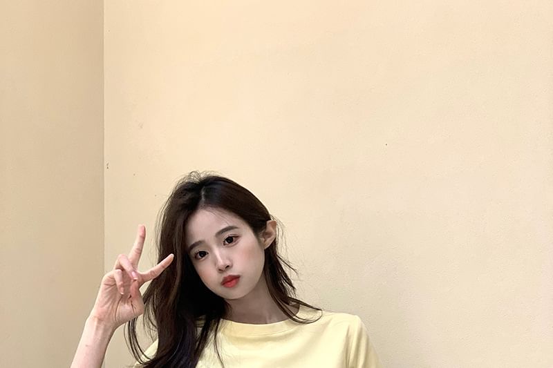 T-Shirt Embroidered Crop Crewneck Short-Sleeve