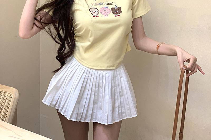 T-Shirt Embroidered Crop Crewneck Short-Sleeve
