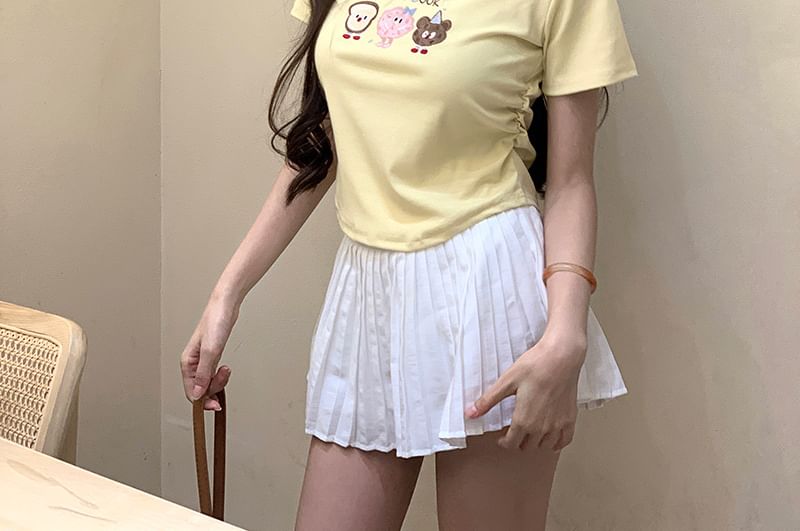 T-Shirt Embroidered Crop Crewneck Short-Sleeve
