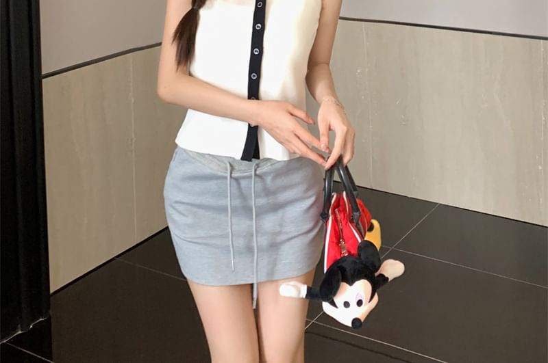 Knit Sleeveless Top Sailor Collar Button-Up