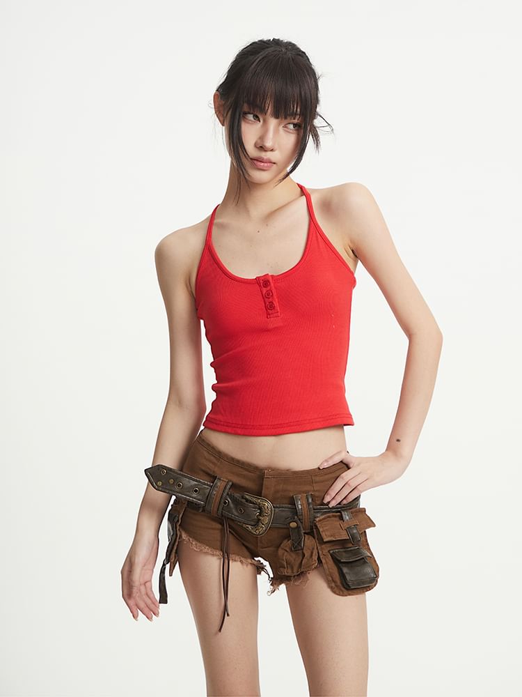Plain Halterneck Cropped Top