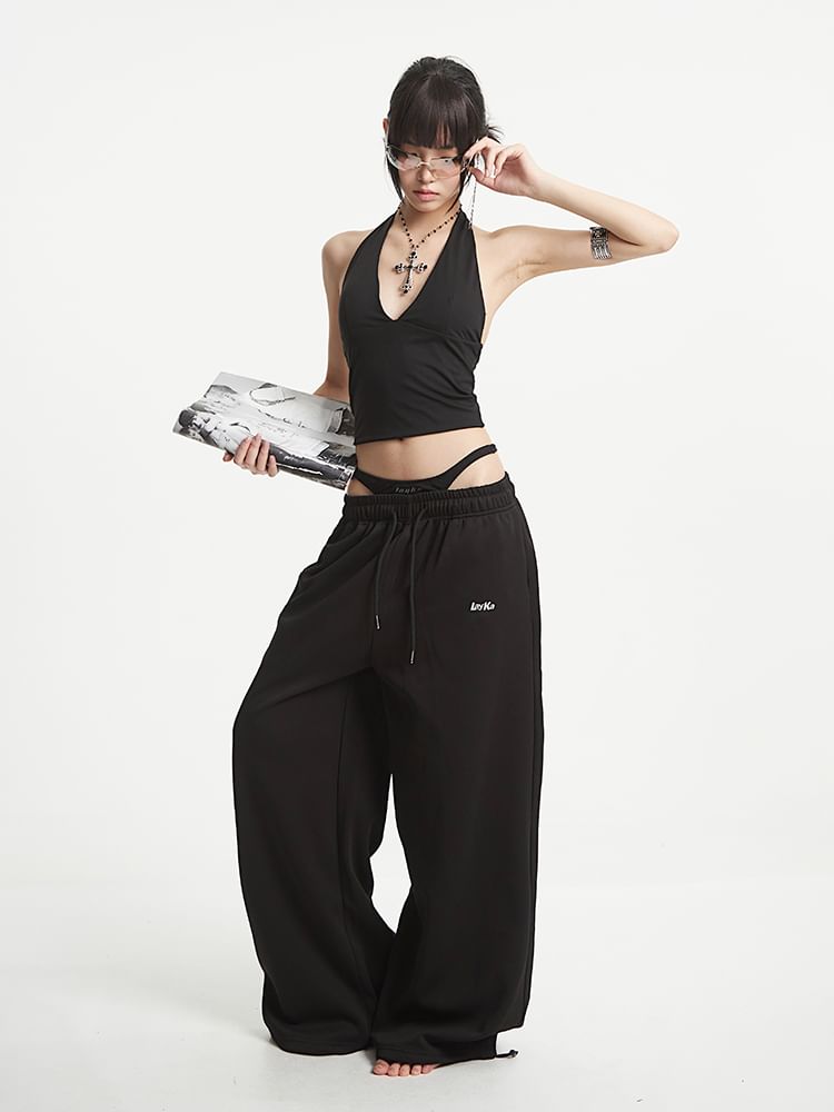 Plain Fishbone Halterneck Cropped Top