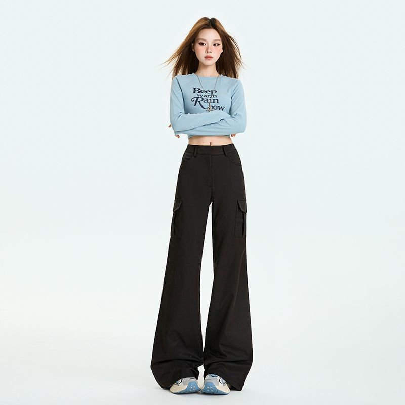 Mid Rise Plain Flared Cargo Pants (Various Designs)