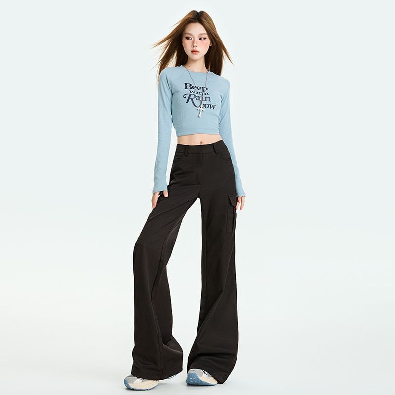 Mid Rise Plain Flared Cargo Pants (Various Designs)