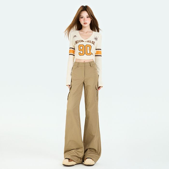 Mid Rise Plain Flared Cargo Pants (Various Designs)