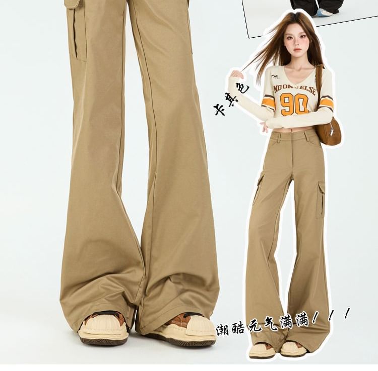Mid Rise Plain Flared Cargo Pants (Various Designs)