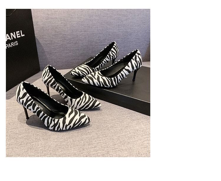 Stiletto Zebra Toe Pointed Pumps Print