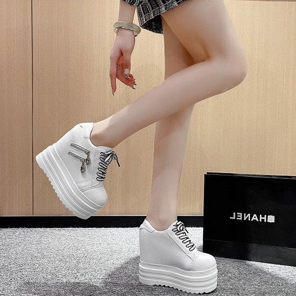 Hidden Zip Platform Sneakers Wedge Panel