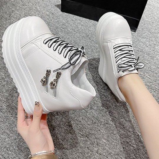 Hidden Zip Platform Sneakers Wedge Panel