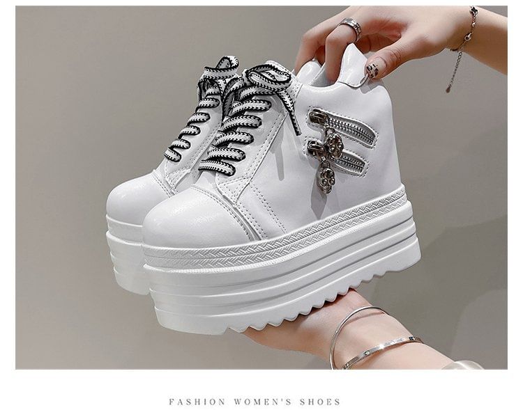 Hidden Zip Platform Sneakers Wedge Panel