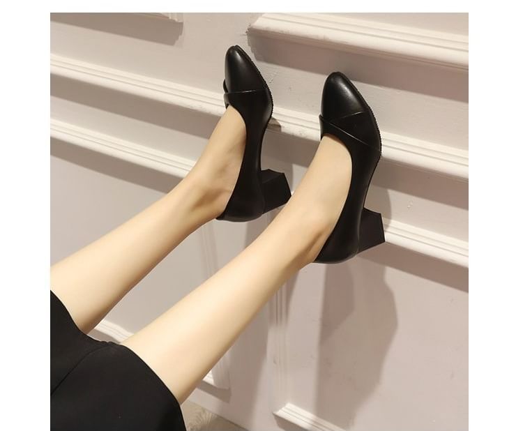 Heel Block Pointed Toe Pumps