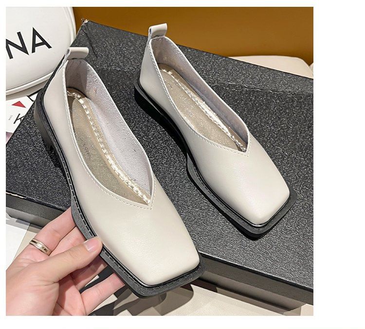 Toe Faux Flats Leather Square