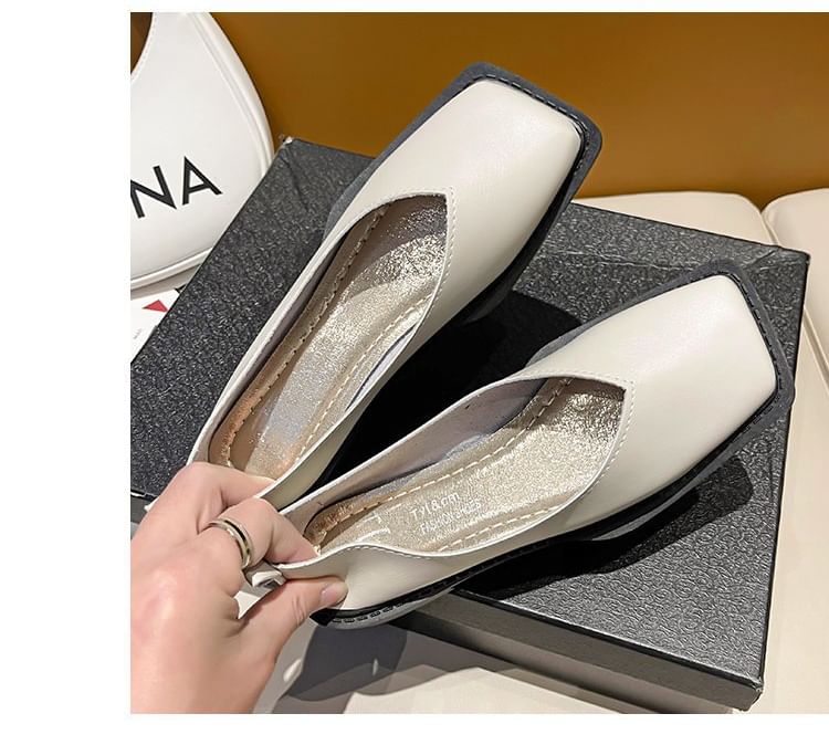 Toe Faux Flats Leather Square
