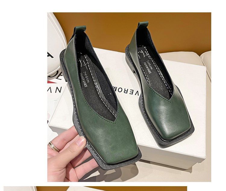 Toe Faux Flats Leather Square