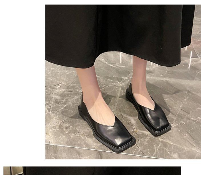 Toe Faux Flats Leather Square