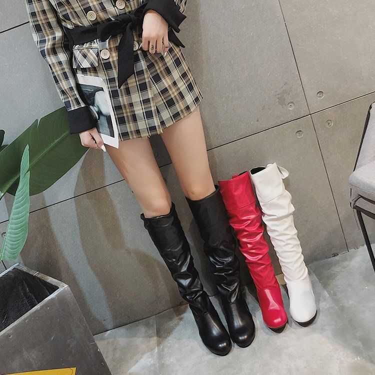 Ruched High Knee Bow Boots