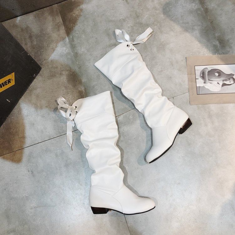 Ruched High Knee Bow Boots