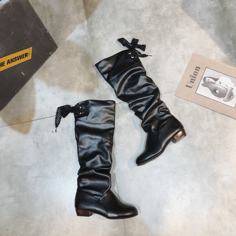 Ruched High Knee Bow Boots