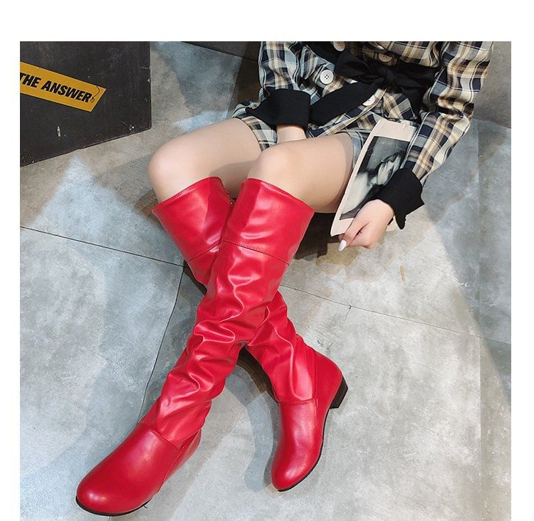 Ruched High Knee Bow Boots