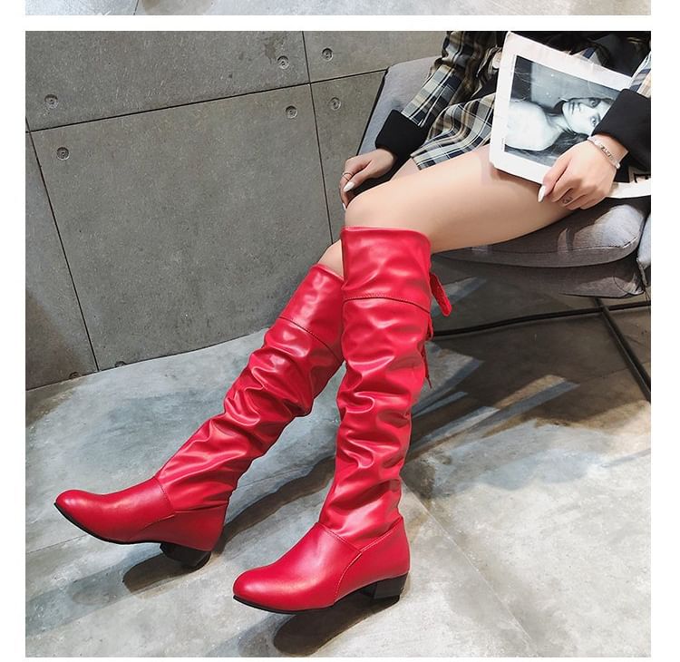 Ruched High Knee Bow Boots
