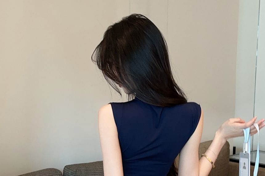 Plain Turtleneck Slim Cropped Top & Mini Pencil Skirt Set