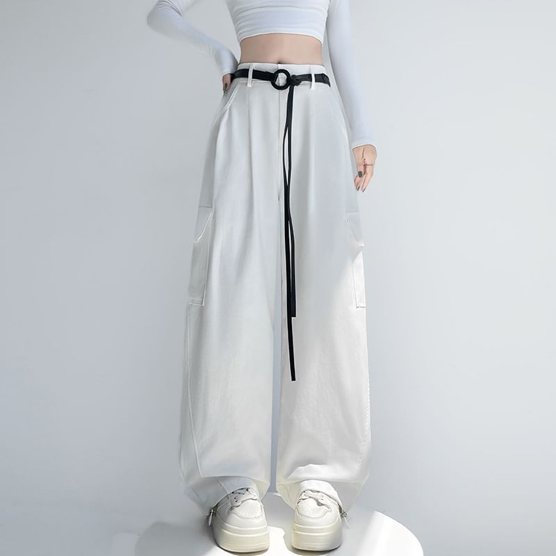 Mid Rise Plain Baggy Cargo Pants
