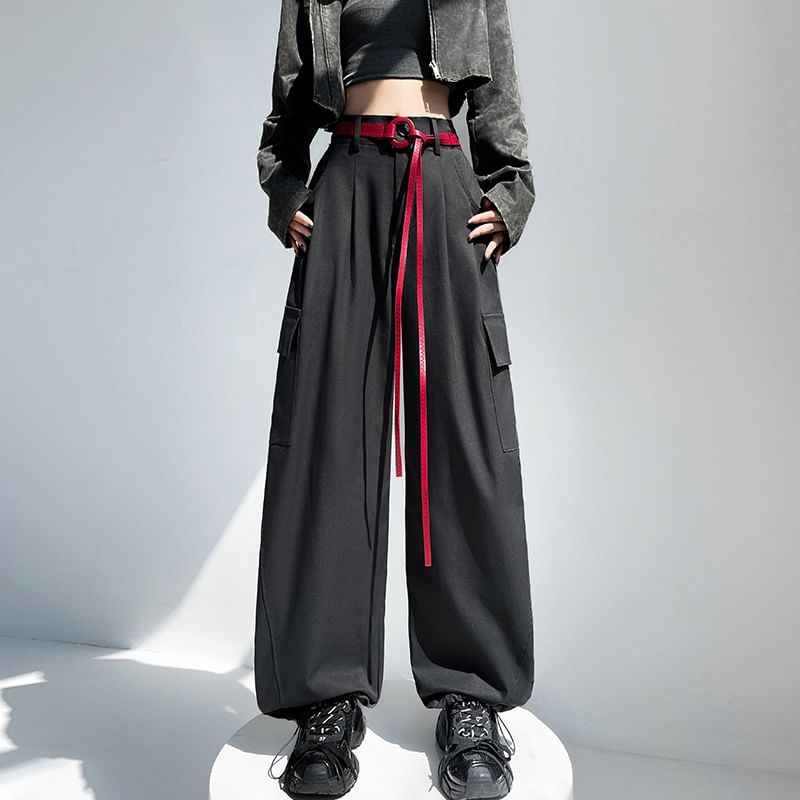 Mid Rise Plain Baggy Cargo Pants
