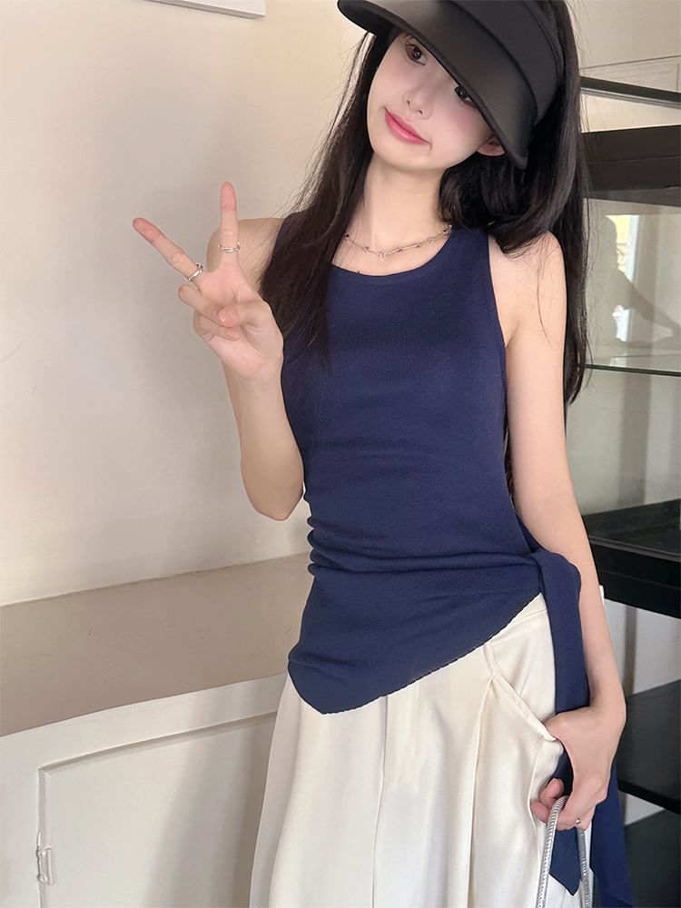 Plain Cutout Tie-Waist Fitted Cami Top