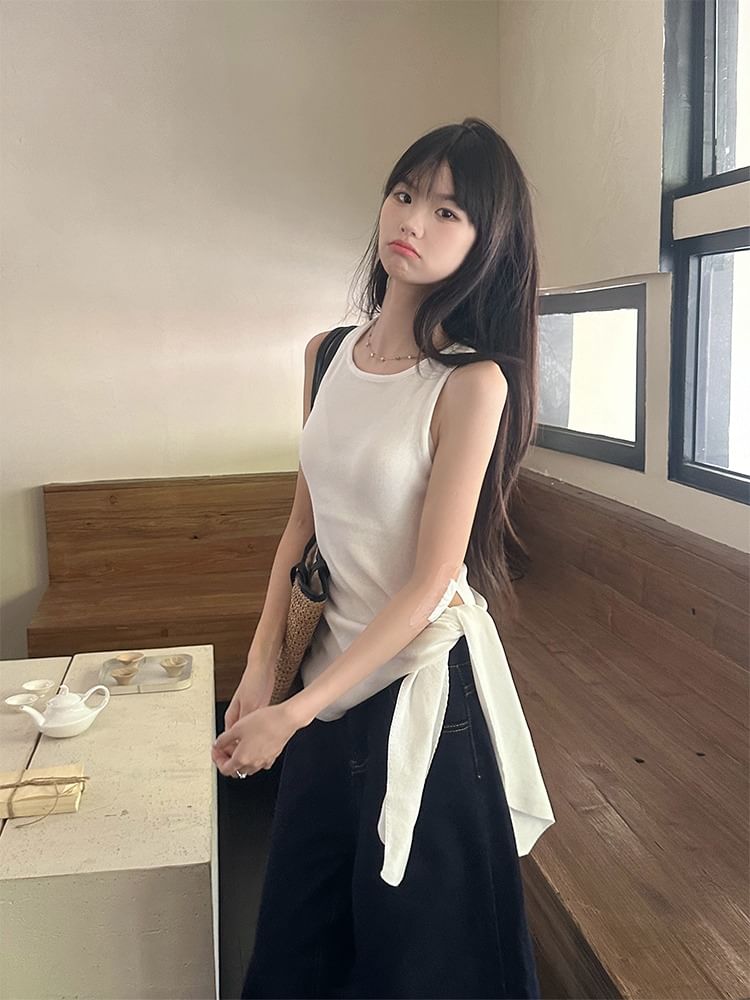 Plain Cutout Tie-Waist Fitted Cami Top