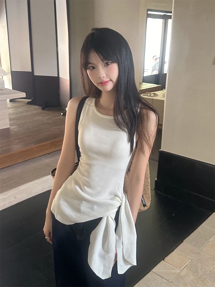 Plain Cutout Tie-Waist Fitted Cami Top