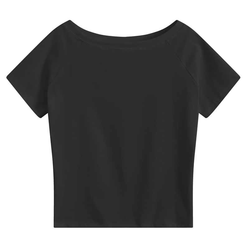 Plain Cold-Shoulder Short-Sleeved Relaxed Tee