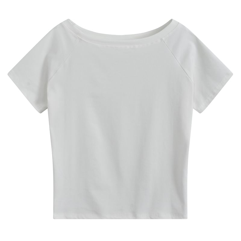 Plain Cold-Shoulder Short-Sleeved Relaxed Tee